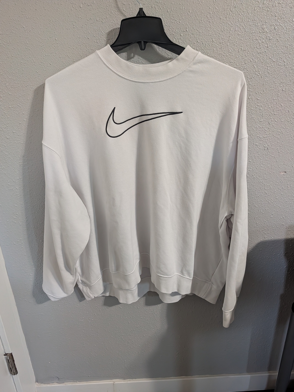 Nike White Crewneck Sweatshirt with Large Black Swoosh